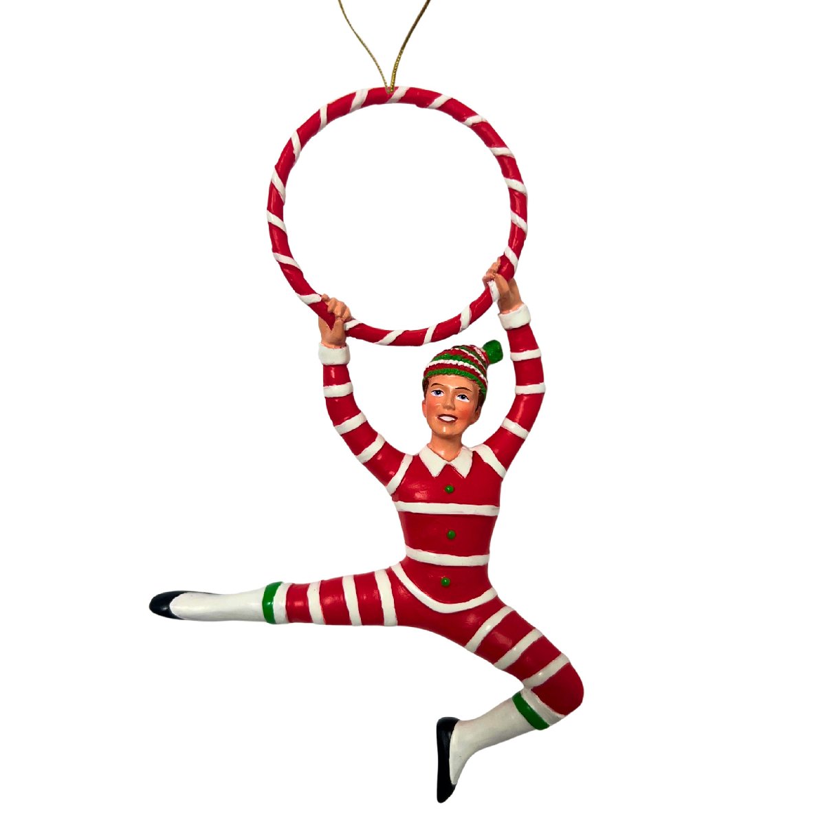 Candy Striper Ornament Red and White with Candy Cane Hoop 4 Inch